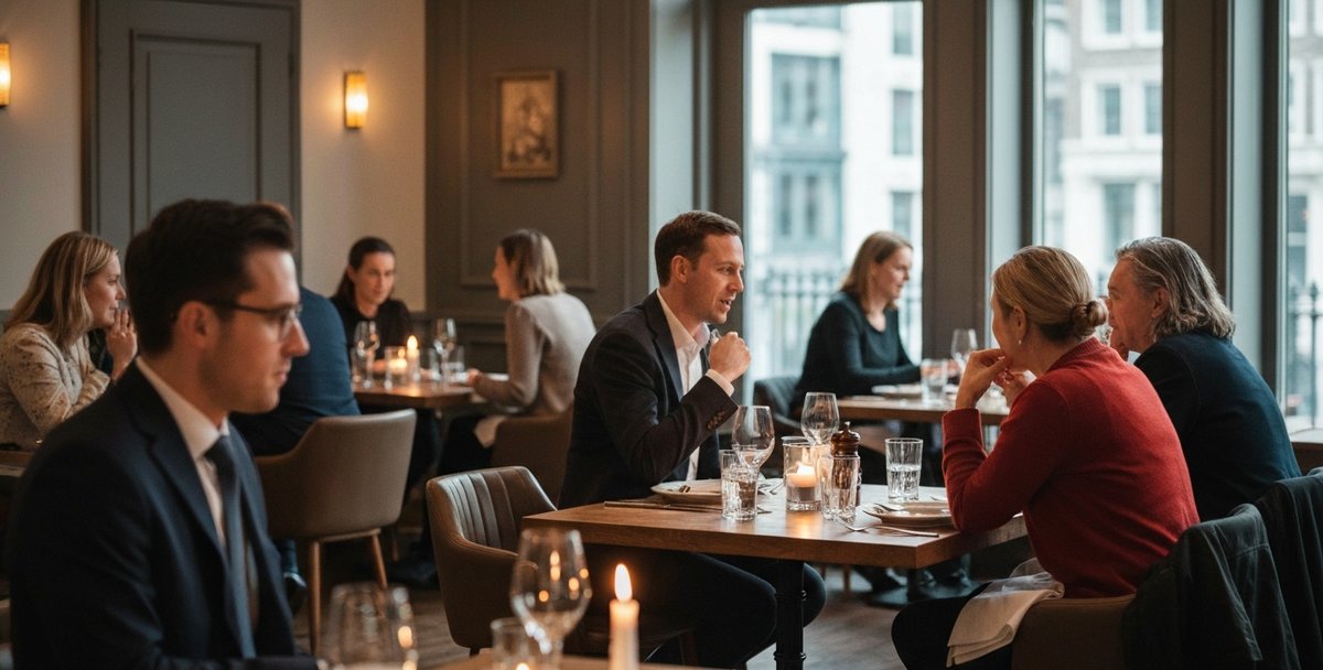 Restaurant diners at table in a well-lit UK restaurant interior