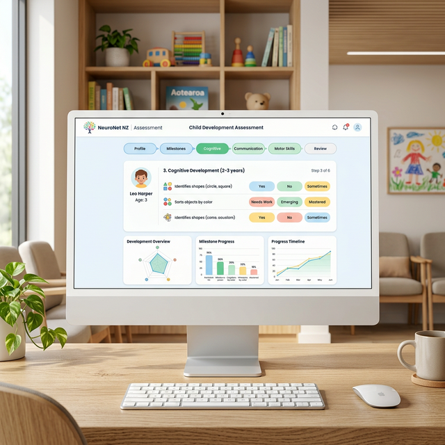 NeuroNet NZ child assessment platform mockup